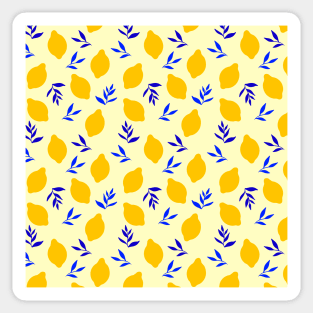 Yellow lemon pattern with blue leaves Sticker